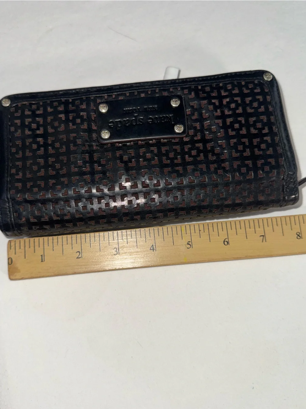 Kate Spade New York Metro Perforated Black Leather Flap Wallet Clutch Pouch EUC