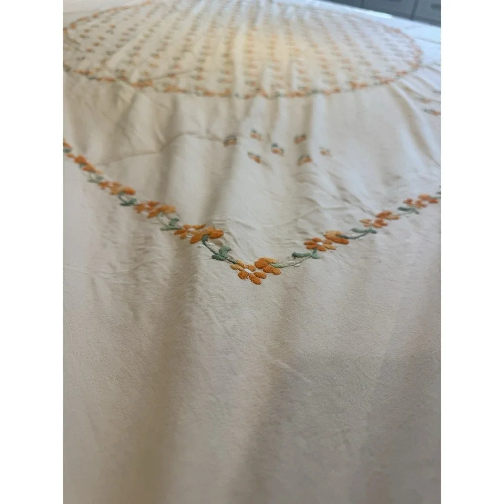 Vintage Handmade Embroidered Cotton Bedspread Coverlet 81.5x92 w/ 2 Pillowcases