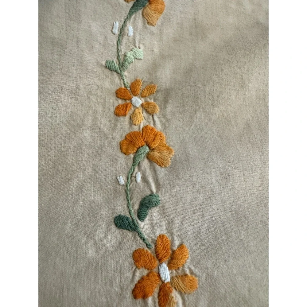 Vintage Handmade Embroidered Cotton Bedspread Coverlet 81.5x92 w/ 2 Pillowcases