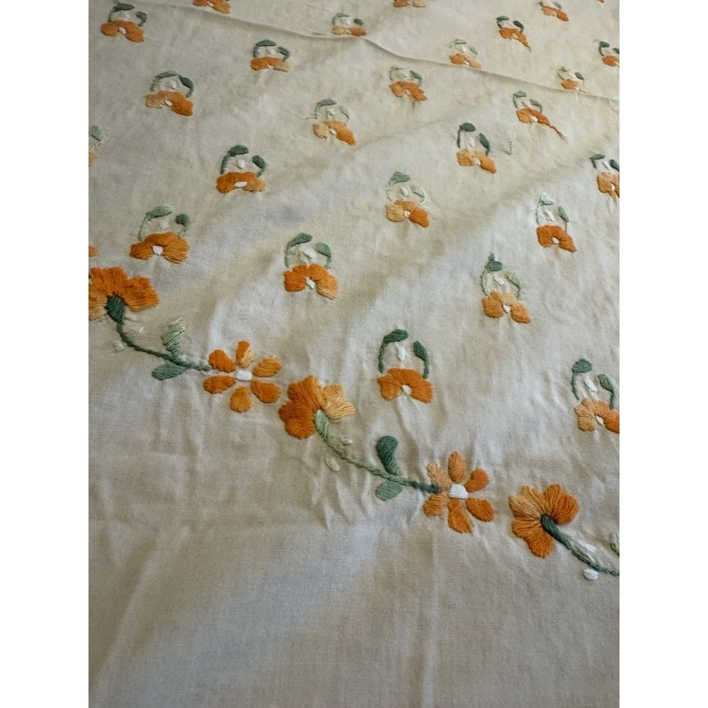 Vintage Handmade Embroidered Cotton Bedspread Coverlet 81.5x92 w/ 2 Pillowcases
