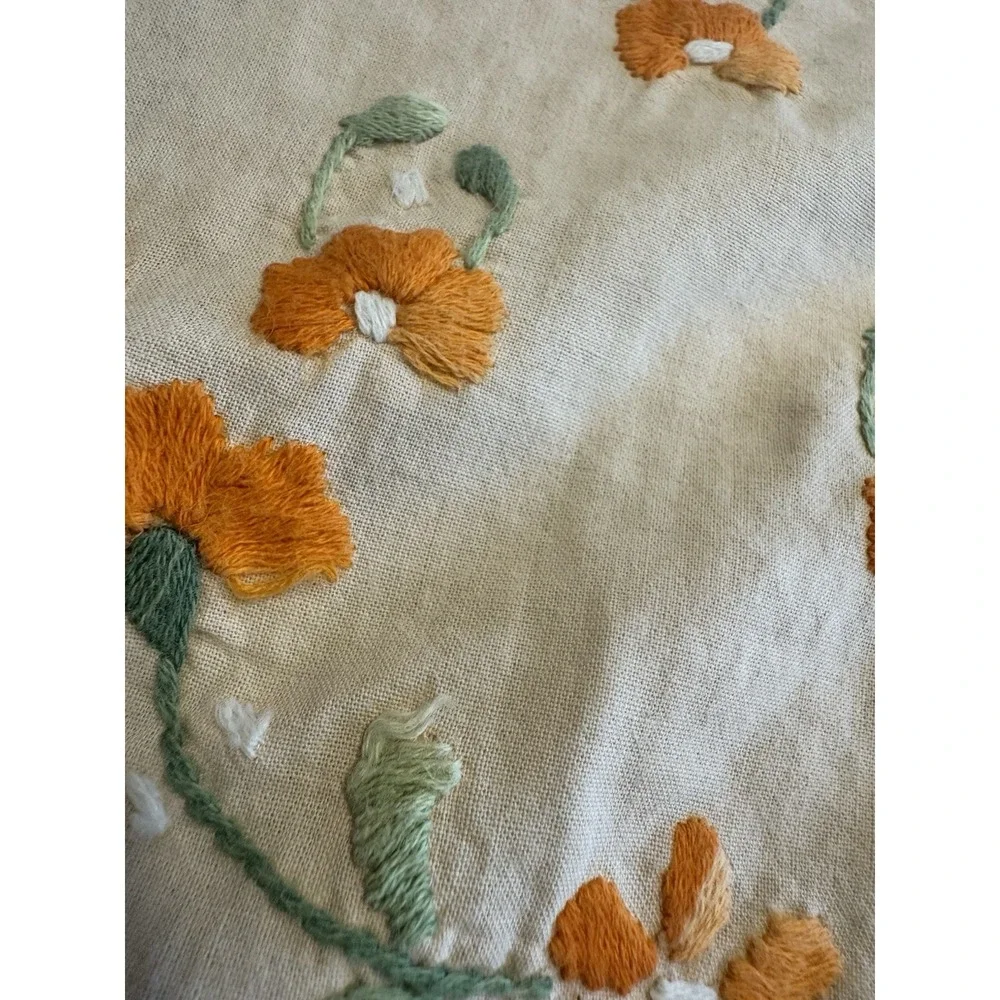 Vintage Handmade Embroidered Cotton Bedspread Coverlet 81.5x92 w/ 2 Pillowcases