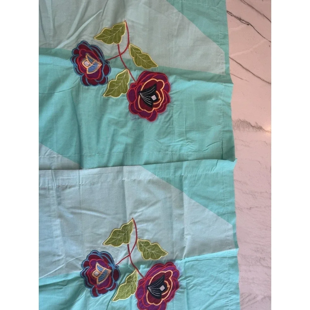Handmade Indian Applique Cotton Bedspread 84x94 2 Pillowcases Floral Boho