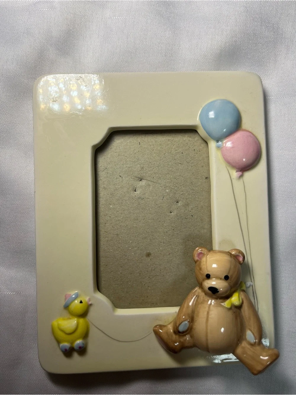 Vintage 90s Baby 2x3 Photo Frame 3D Duck Teddy Bear Balloons Tabletop