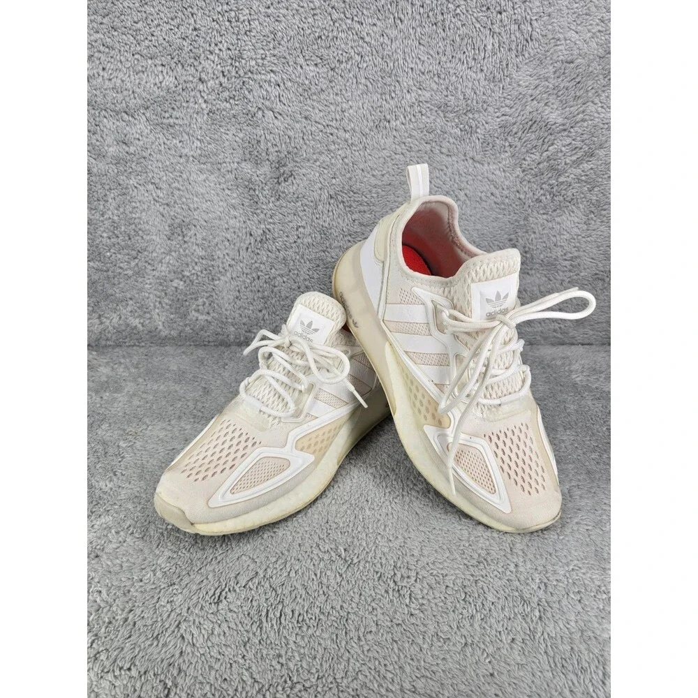Adidas Sneakers Youth Kids 8 ZX 2K Boost Shoes White Beige Running.
