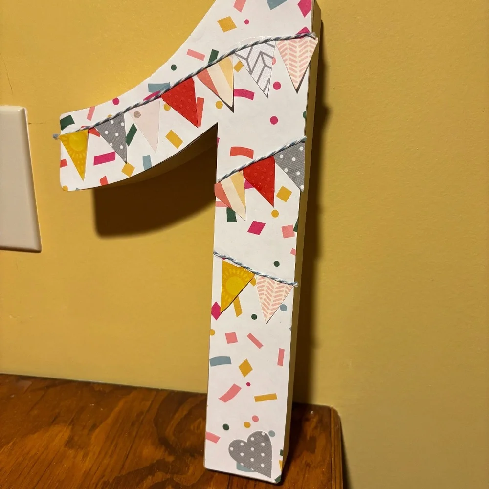 16th Birthday decor - Paperboard letters hand decorated in yellow, gray, coral