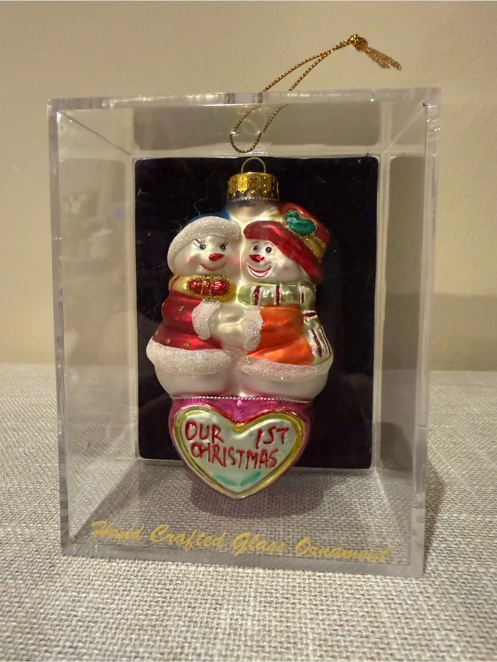 Vtg 2004 Target Our 1st Christmas Snowman Couple Handcrafted Glass Ornament NIB