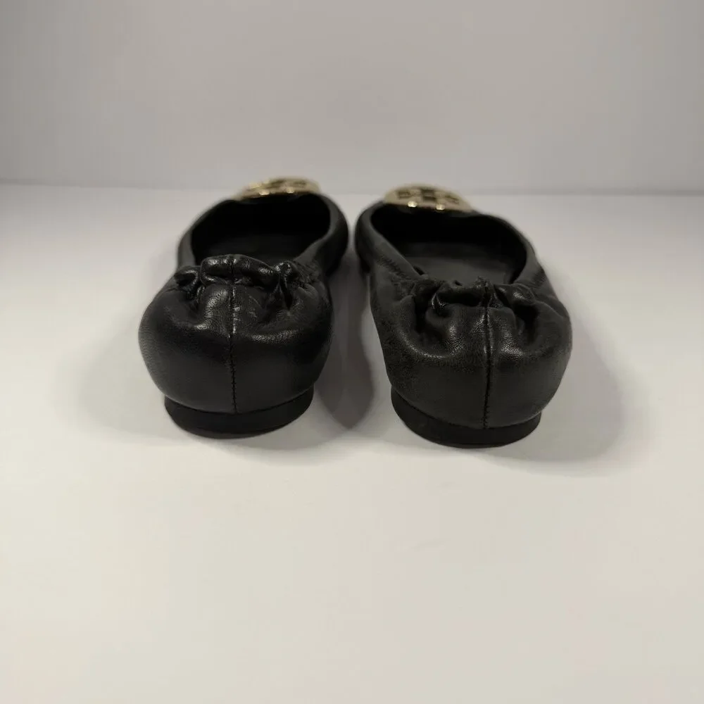 Tory Burch Leather Reva Ballet Flats Shoes Women 6.5 Black Gold Logo