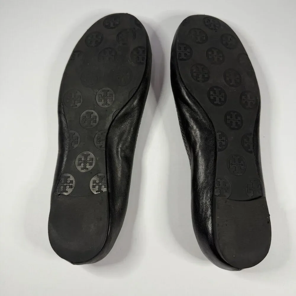 Tory Burch Leather Reva Ballet Flats Shoes Women 6.5 Black Gold Logo