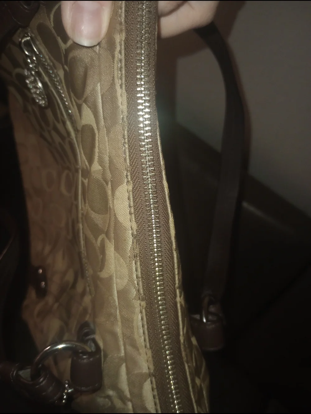 Coach Alexandria Signature Tote in Khaki and Brown