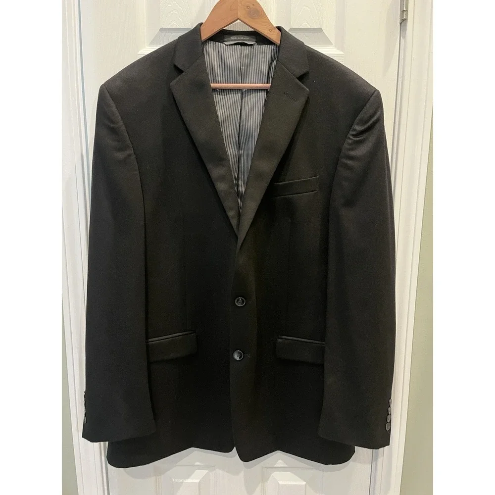 Calvin Klein‎ Mens 44L Onyx Black 100% Cashmere Blazer Sport Coat 2 Button