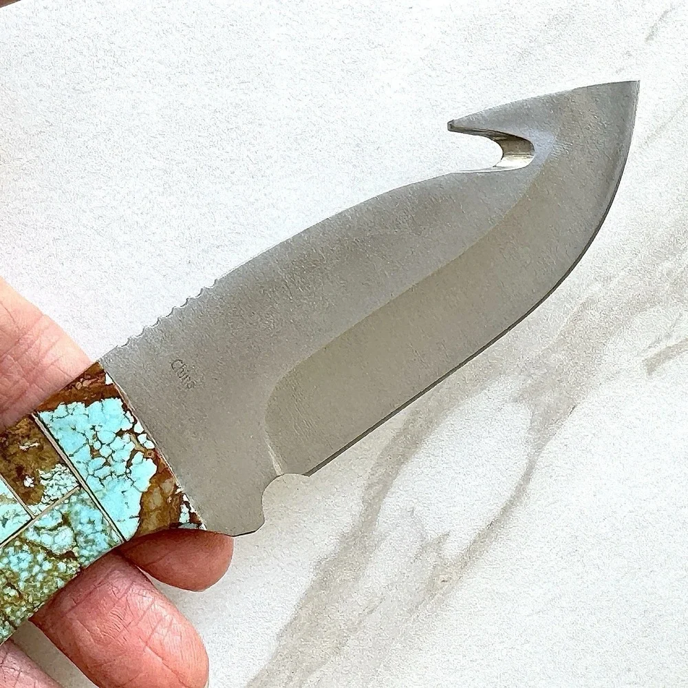 Native Amer Navajo Knife Number 8 Mine Turquoise Francisco Tanto Gut Hook Mosaic