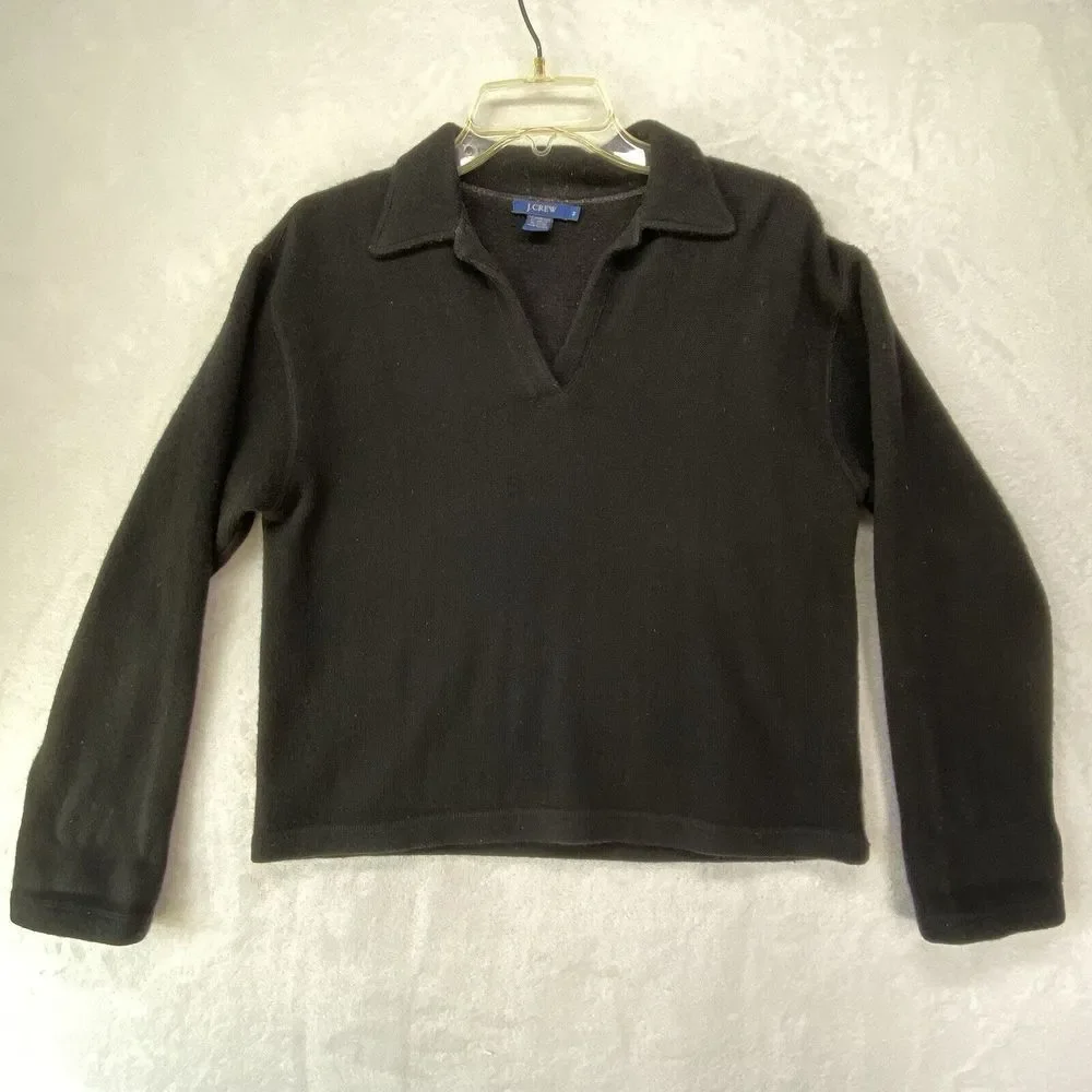 J. Crew Sweater Womens Medium lambs wool collar v-neck‎ black
