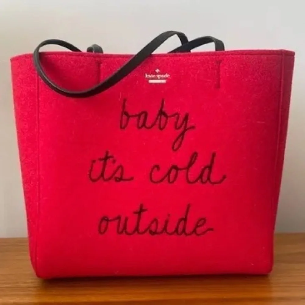 Kate Spade Baby It’s Its Cold Outside Red Wool Tote ⛄️❄️ Rare Bag