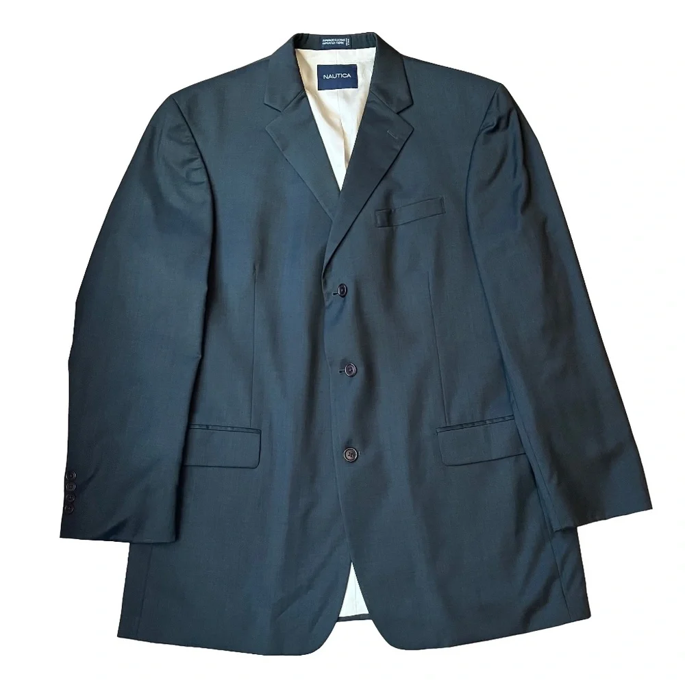 Nautica Mens Size 46‎ L W40 Sport Coat Blazer Black Three Button Classic Pockets