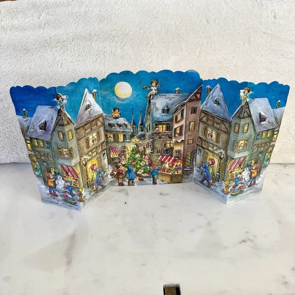 VTG Christmas Advent Calendar Fold Out Pop Up West Germany Glitter New Display