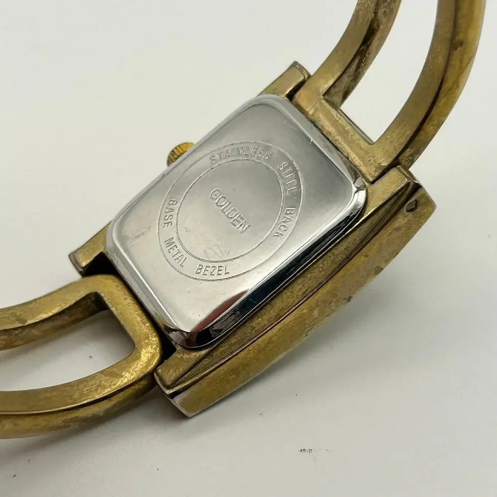 Vintage Golden Gold-tone Mother Pearl Bangle Quartz Watch Working New Battery