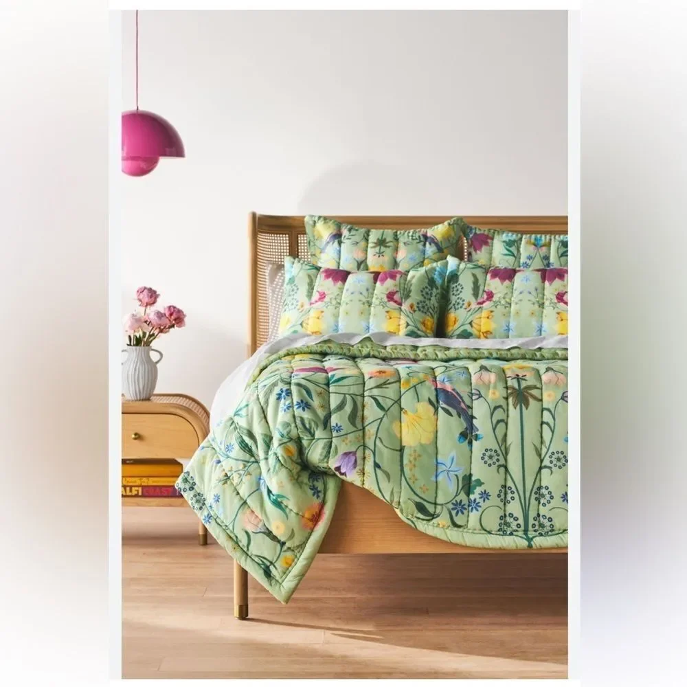 By Anthropologie size Queen 92” x 96” Green Anna Handcrafted Garden Quilt