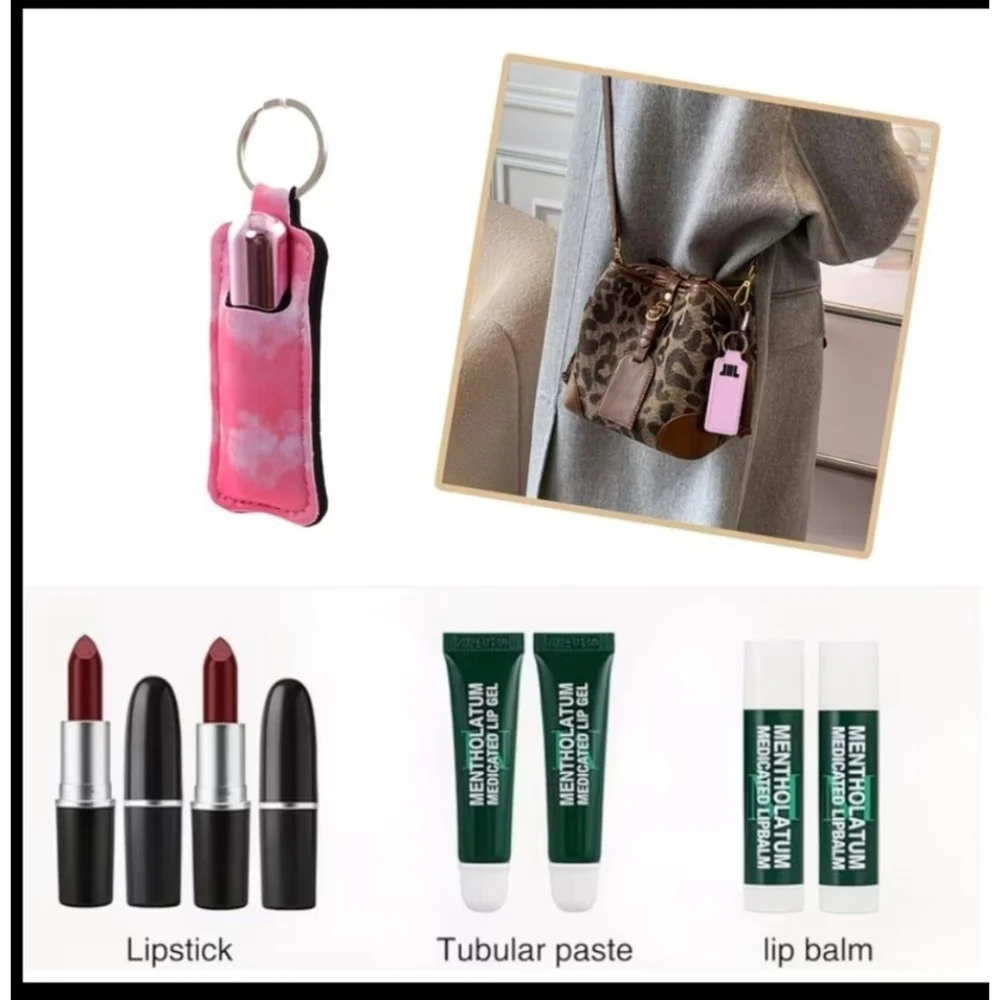 Women's Red Lip Balm Holder Keychain One Size