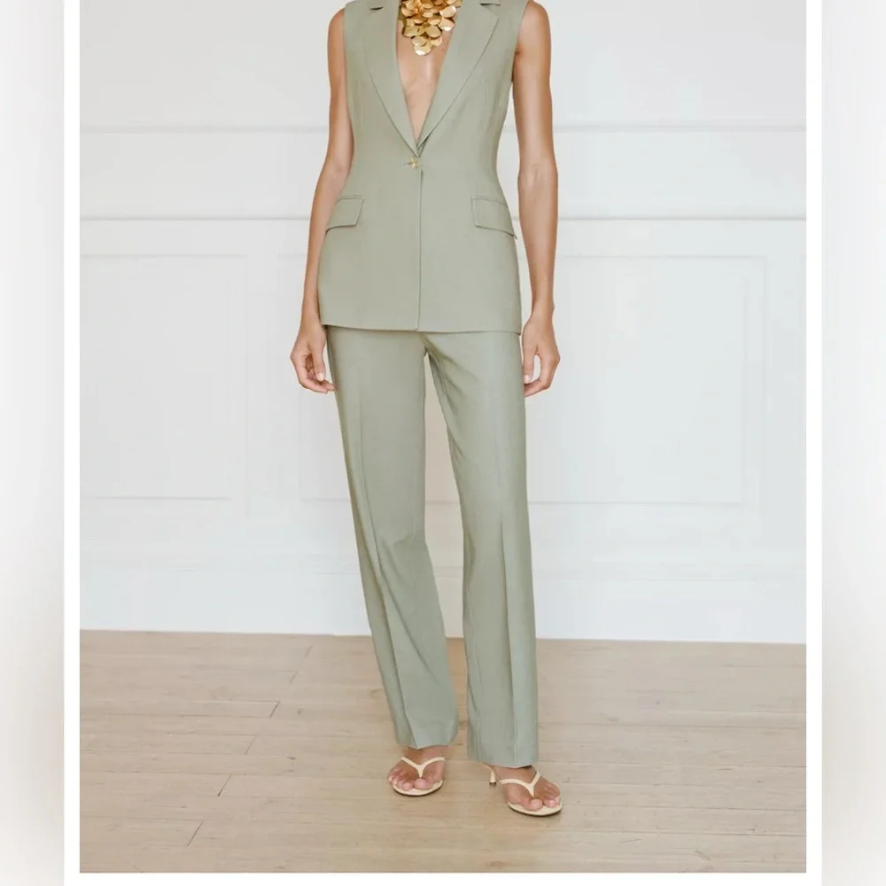 Zara STRAIGHT LEG LINEN PANTS light‎ khaki