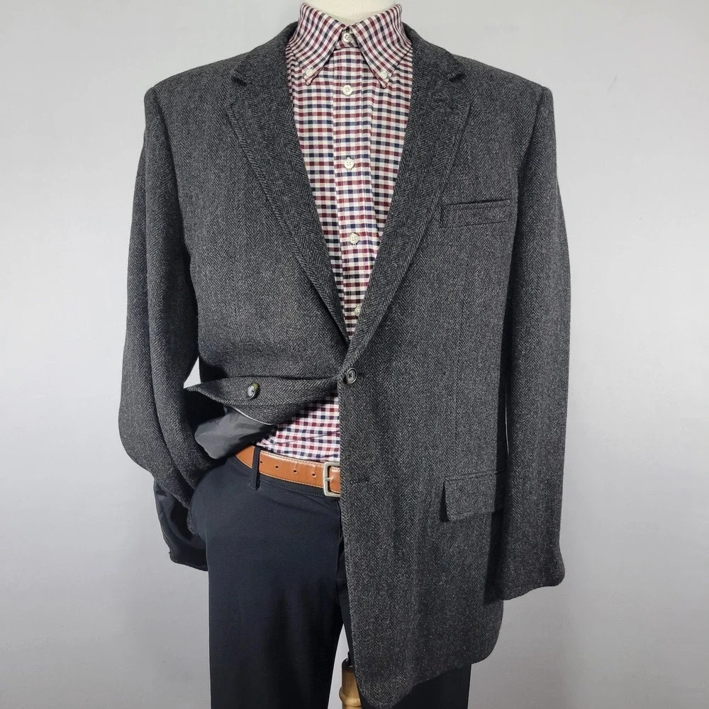 Merona Men's Tweed Sport‎ Coat Blazer Two Button Gray Herringbone Wool Blend 48R