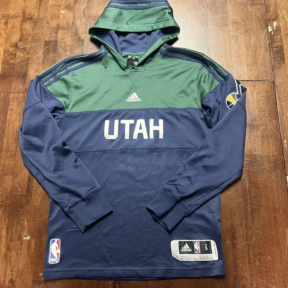 Utah‎ Jazz Adidas Hooded Pullover Mens Size Small Navy Blue & Green