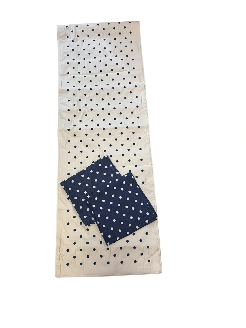Pottery Barn Cream Blue Polka Dot Cotton Table Runner 108