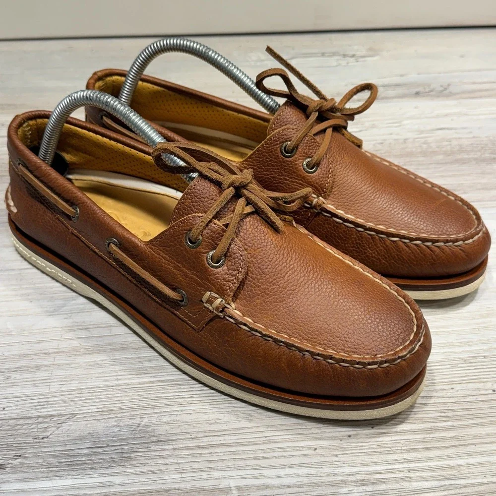 Sperry Gold Authentic Original 2-Eye Tan Tumbled Boat Shoe STS25504 Men's Sz 9.5
