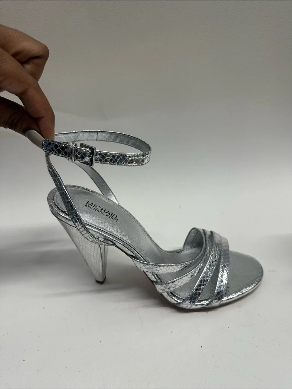 Michael Kors Silver Metallic Strappy High Heel Sandals