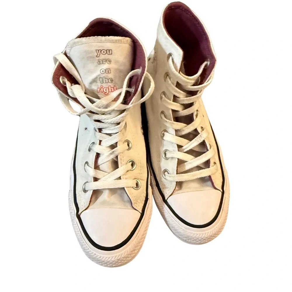 Converse “You Are On The Right Path” Women's White Embroidered High-Top Sneakers