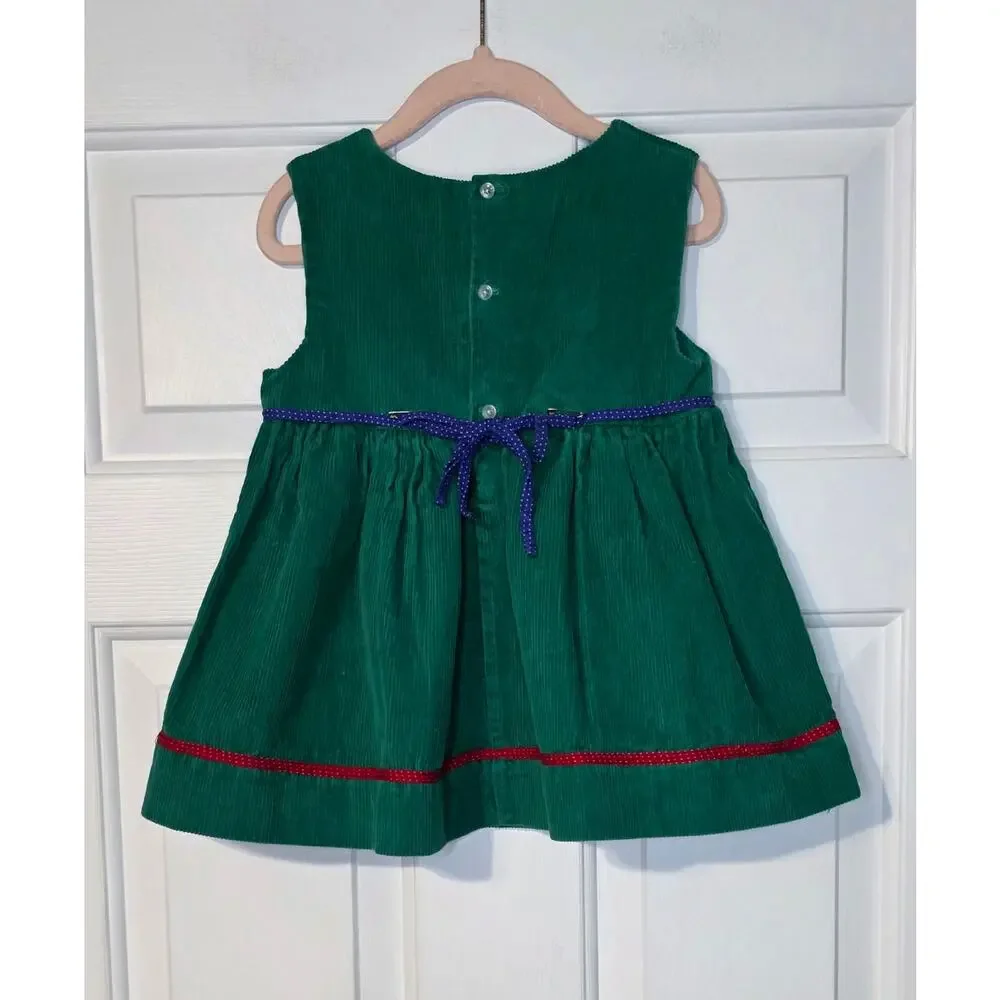 Vintage Girl's Green Corduroy‎ Jumper Dress ABC Back to School 4t