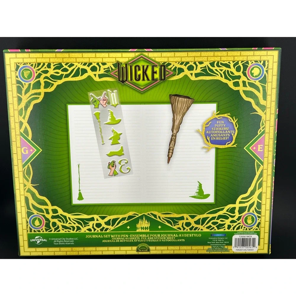 Wicked Journal Set with Broomstick Pen and‎ Puffy Stickers Green 40 Sheet