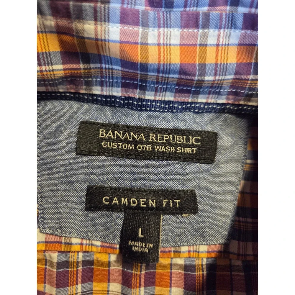 Banana Republic Mens Camden Fit Custom 078 Wash Plaid Button Down Shirt Large