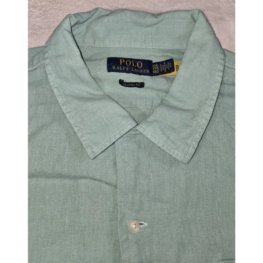 Mens Polo Ralph Lauren Classic Fit Button Up Linen Cotton Shirt Short Sleeve 2XL
