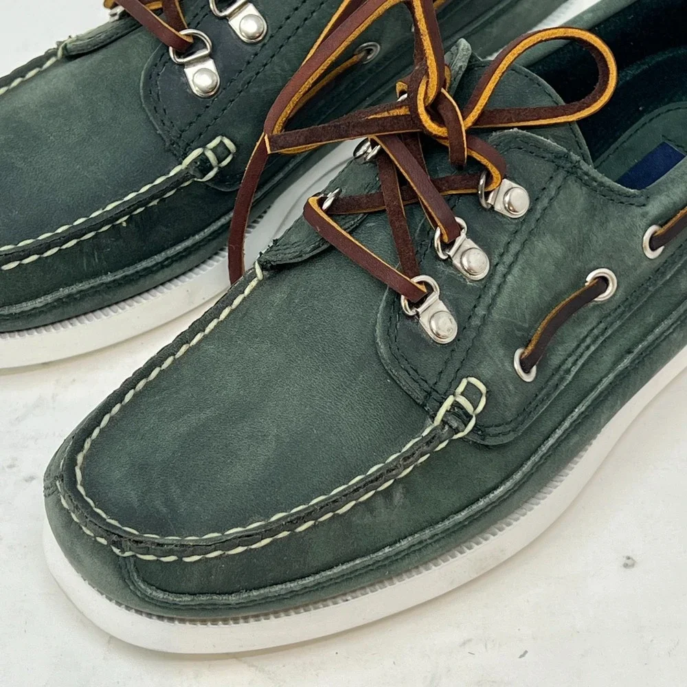 Polo Sport‎ Ralph Lauren Boat Shoes Loden Leather Moc Toe Green Men's 8D VTG NEW