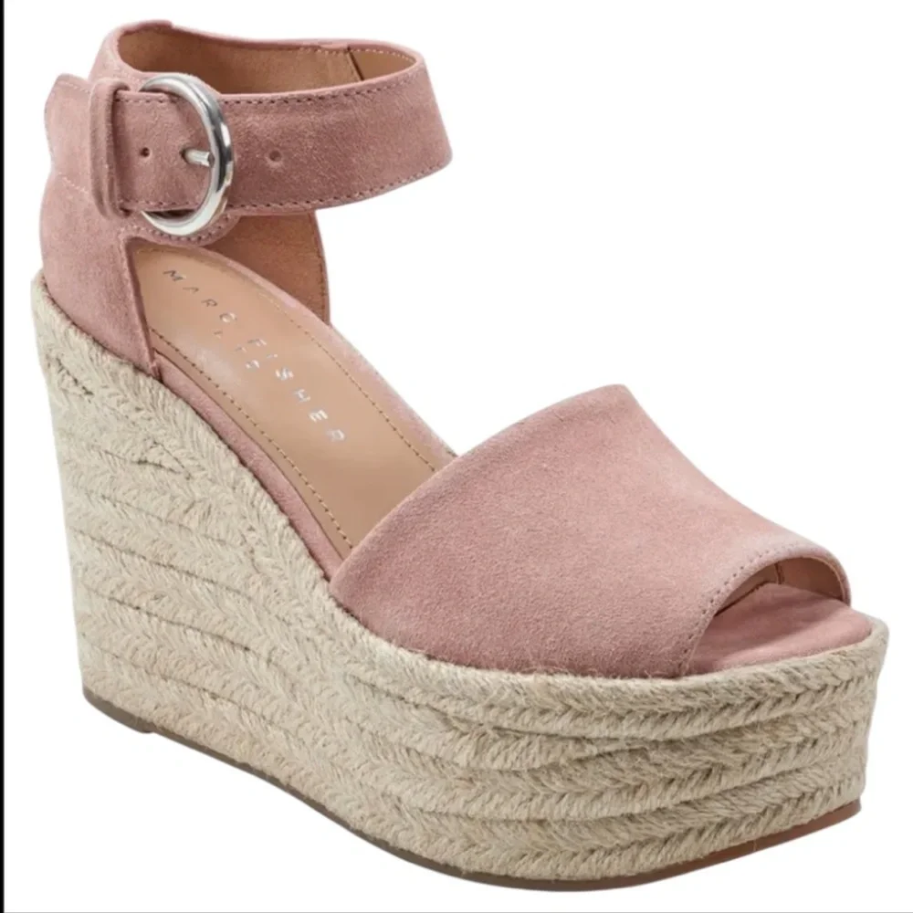 Marc Fisher Alida Suede Leather Espadrille Sandal Ankle Strap Sz 11 l Pink