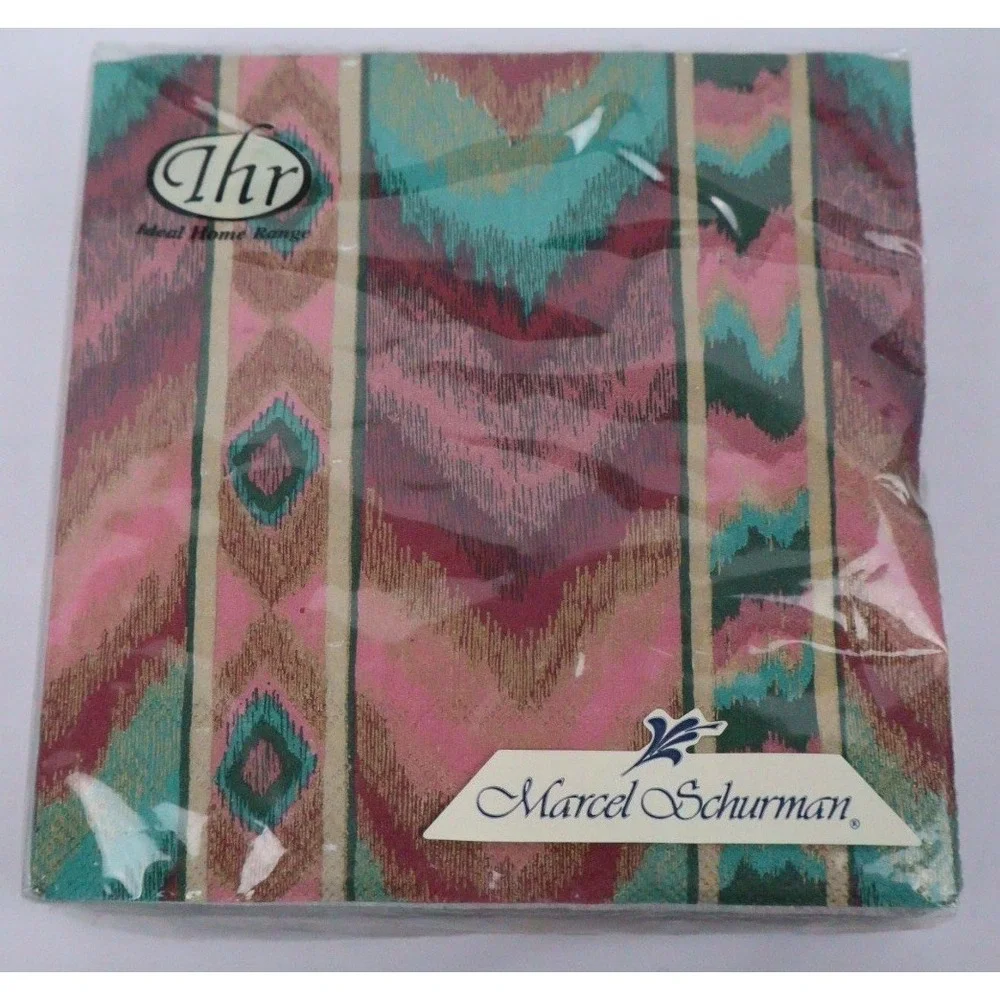VTG 90s Southwest Aztec Ikat Colorful Luncheon & Cocktail Napkins (4) IHR Lot‎