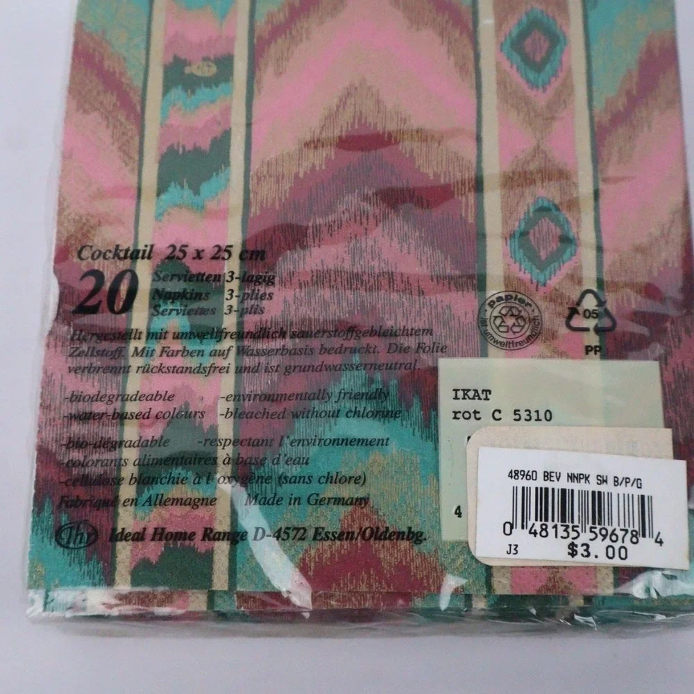 VTG 90s Southwest Aztec Ikat Colorful Luncheon & Cocktail Napkins (4) IHR Lot‎