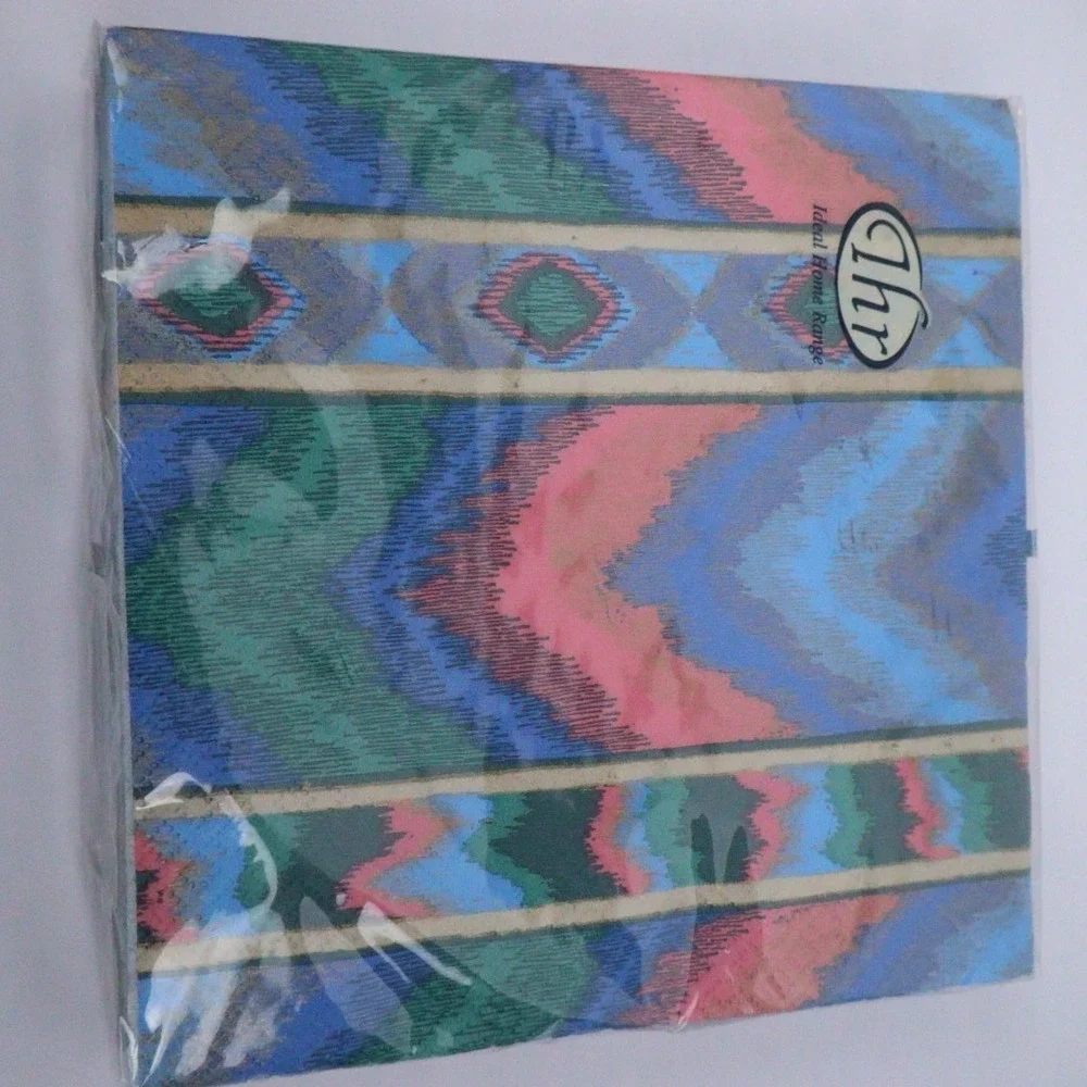 VTG 90s Southwest Aztec Ikat Colorful Luncheon & Cocktail Napkins (4) IHR Lot‎