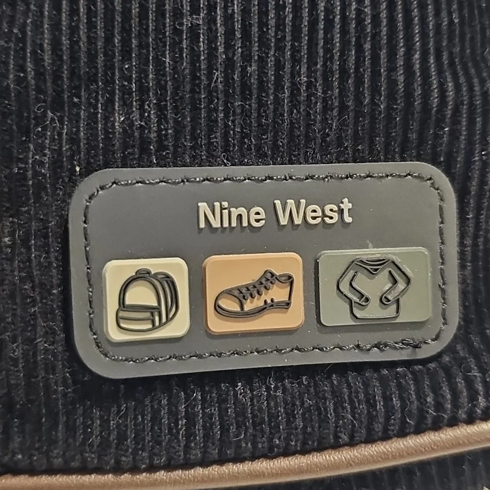 Nine West Black Corduroy Messenger Bag with Brown Trim.‎ Crossbody