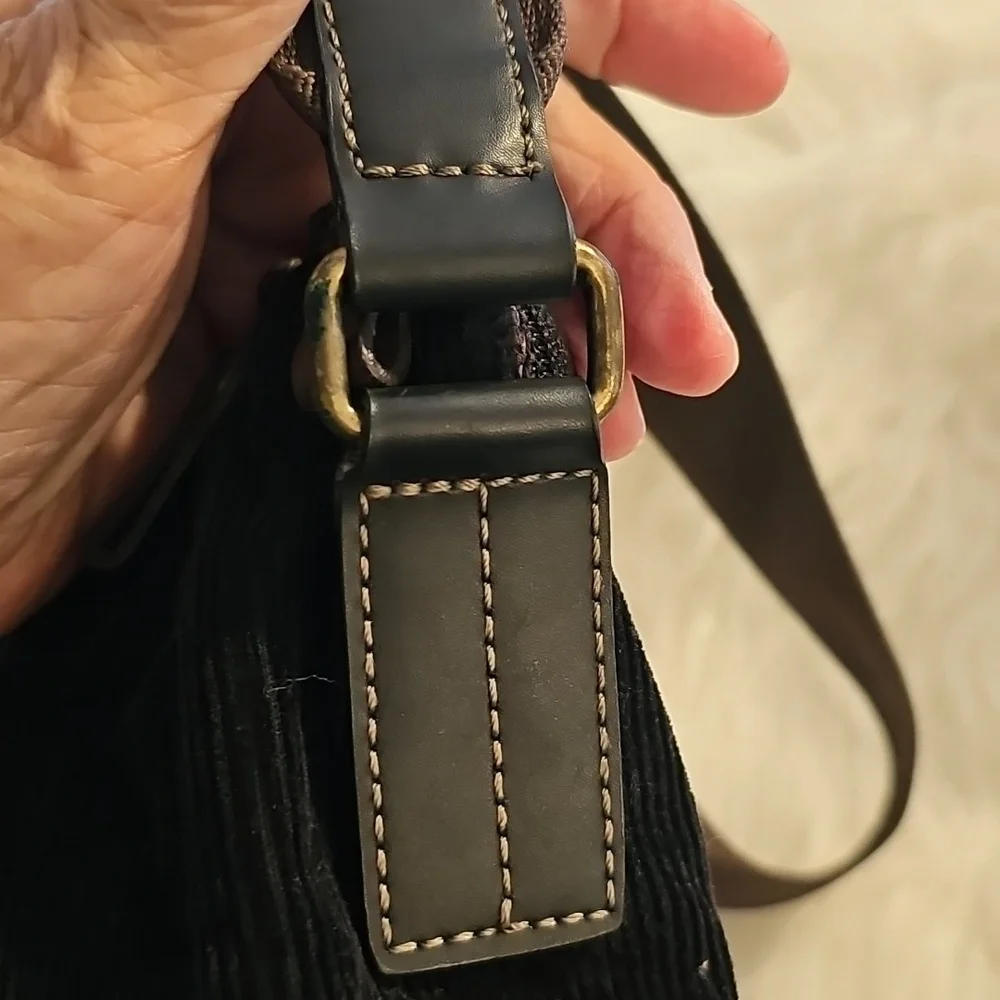 Nine West Black Corduroy Messenger Bag with Brown Trim.‎ Crossbody