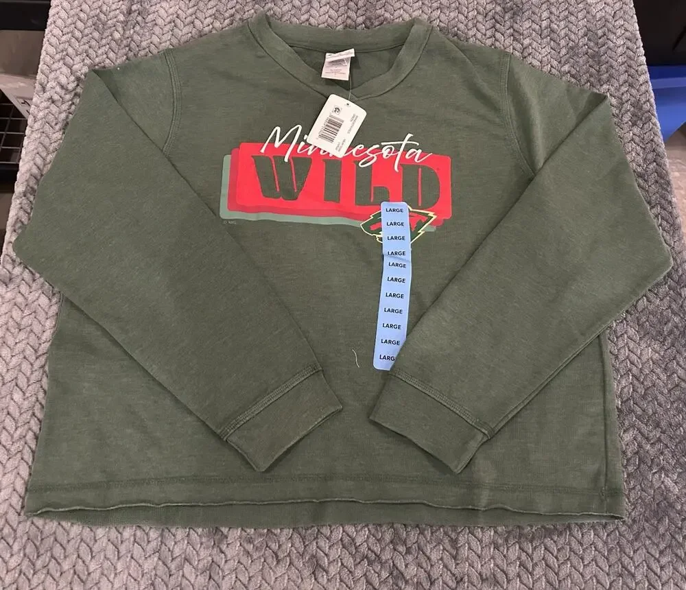 NWT Minnesota Wild Lace Up Hoodie Mens Large Green NHL Hockey Sweatshirt