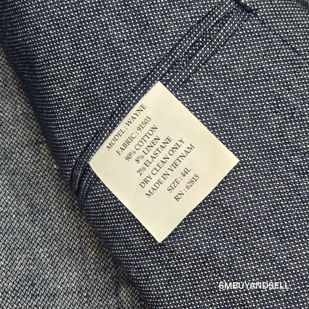 Flynt Mens Wayne Blue Cotton Linen Blend 2 Button Blazer Sport Coat Size 44L‎