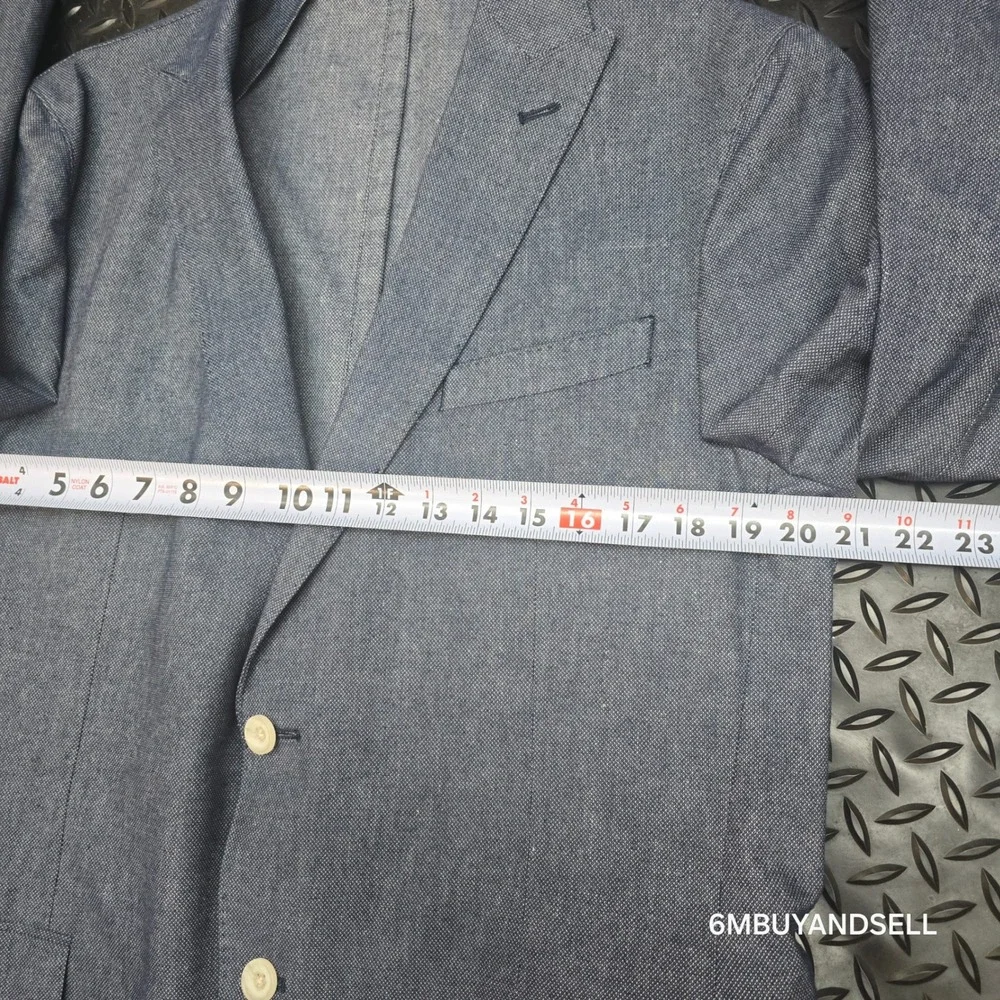 Flynt Mens Wayne Blue Cotton Linen Blend 2 Button Blazer Sport Coat Size 44L‎