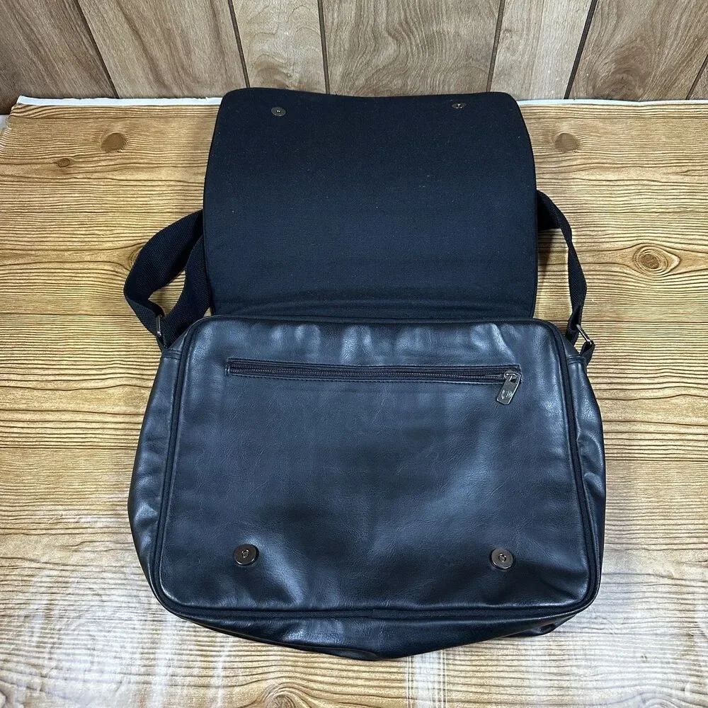 Ben‎ Sherman Faux Leather Messenger Bag Laptop Bag Black 16x12”