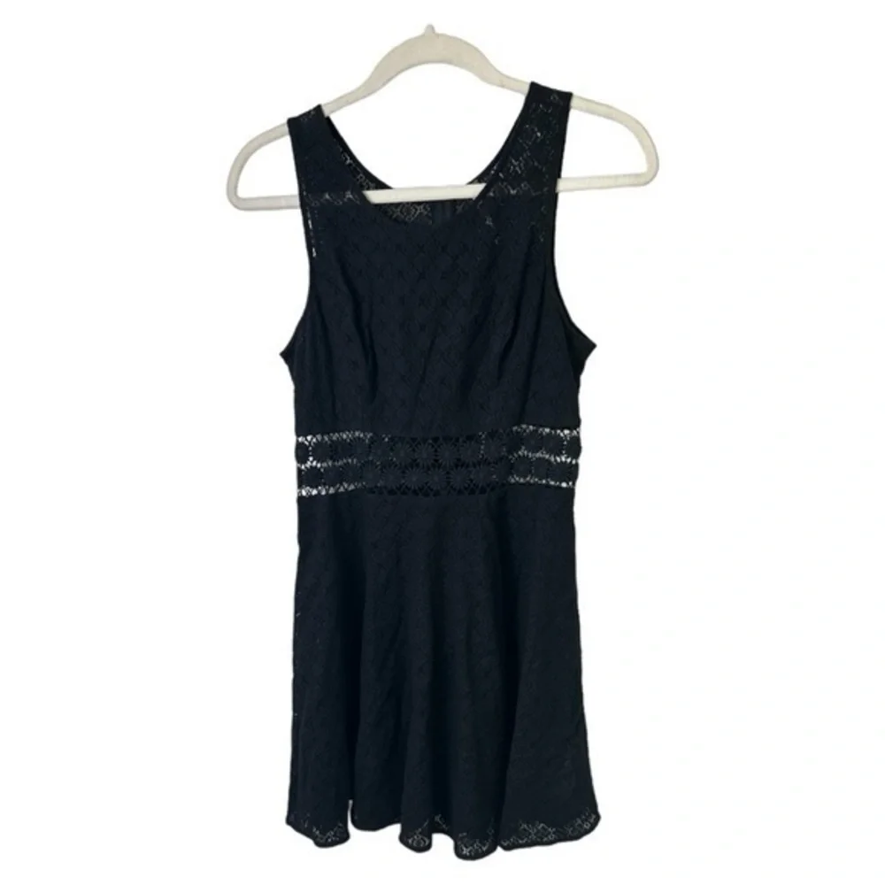 Free People Black Lace Fit & Flare Mini Dress Cutout Waist Boho Size 4
