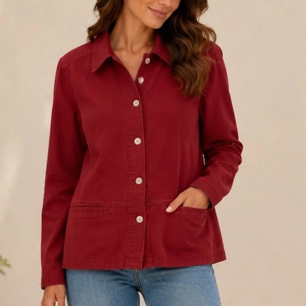 French Laundry Petites PXL Brick Red 100% Tencel Lyocell Button Utility Jacket