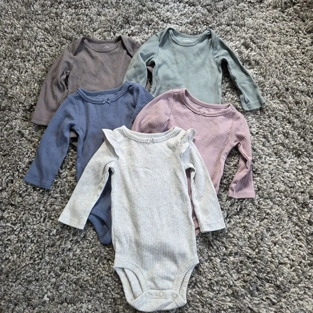 Carter's 5pc Baby 6M Ribbed Long Sleeve Cotton Snap Bodysuits