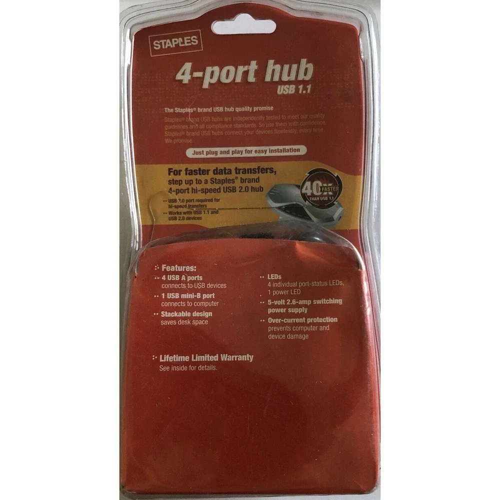 Staples 4-port Hub USB 1.1 Connects Up To 4 Devices (NEW)