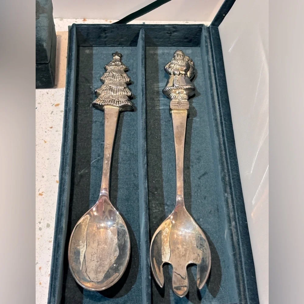Godinger Silver Art Co. Holiday Christmas Serving Set‎ Santa Clause & Trees