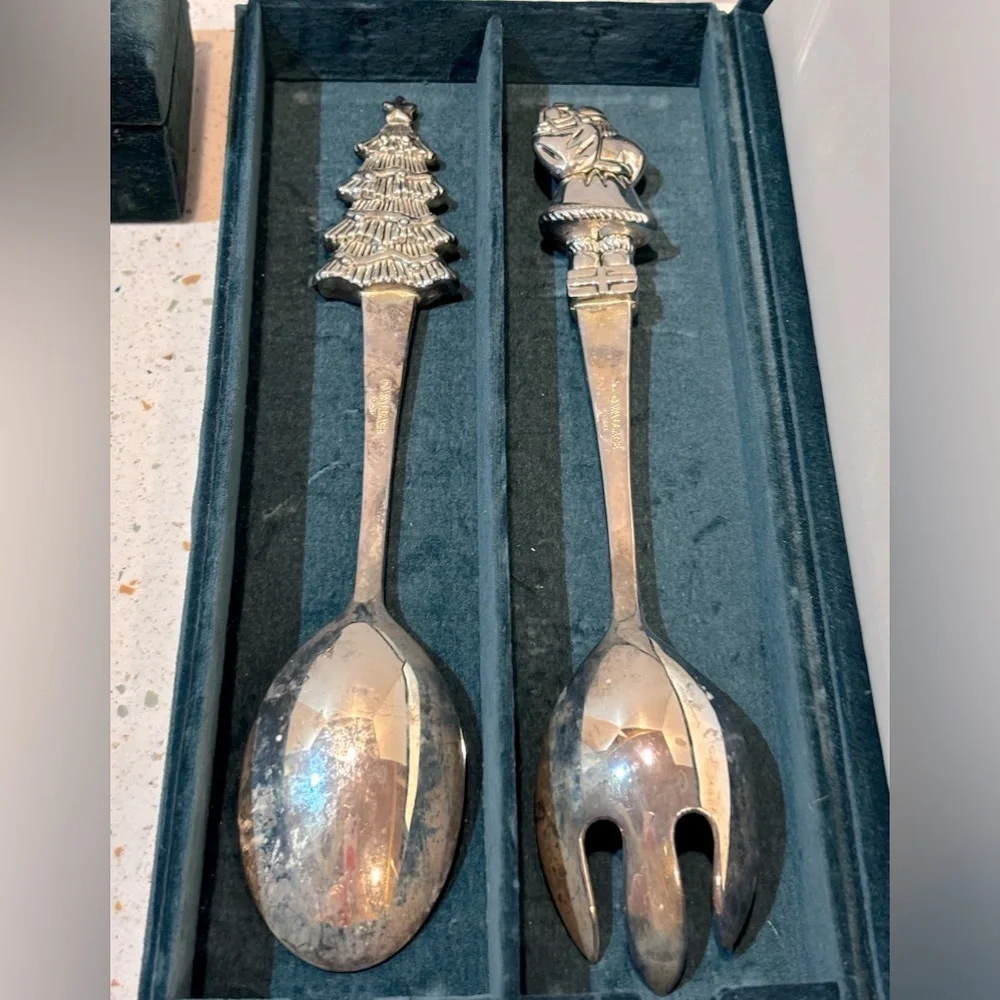 Godinger Silver Art Co. Holiday Christmas Serving Set‎ Santa Clause & Trees